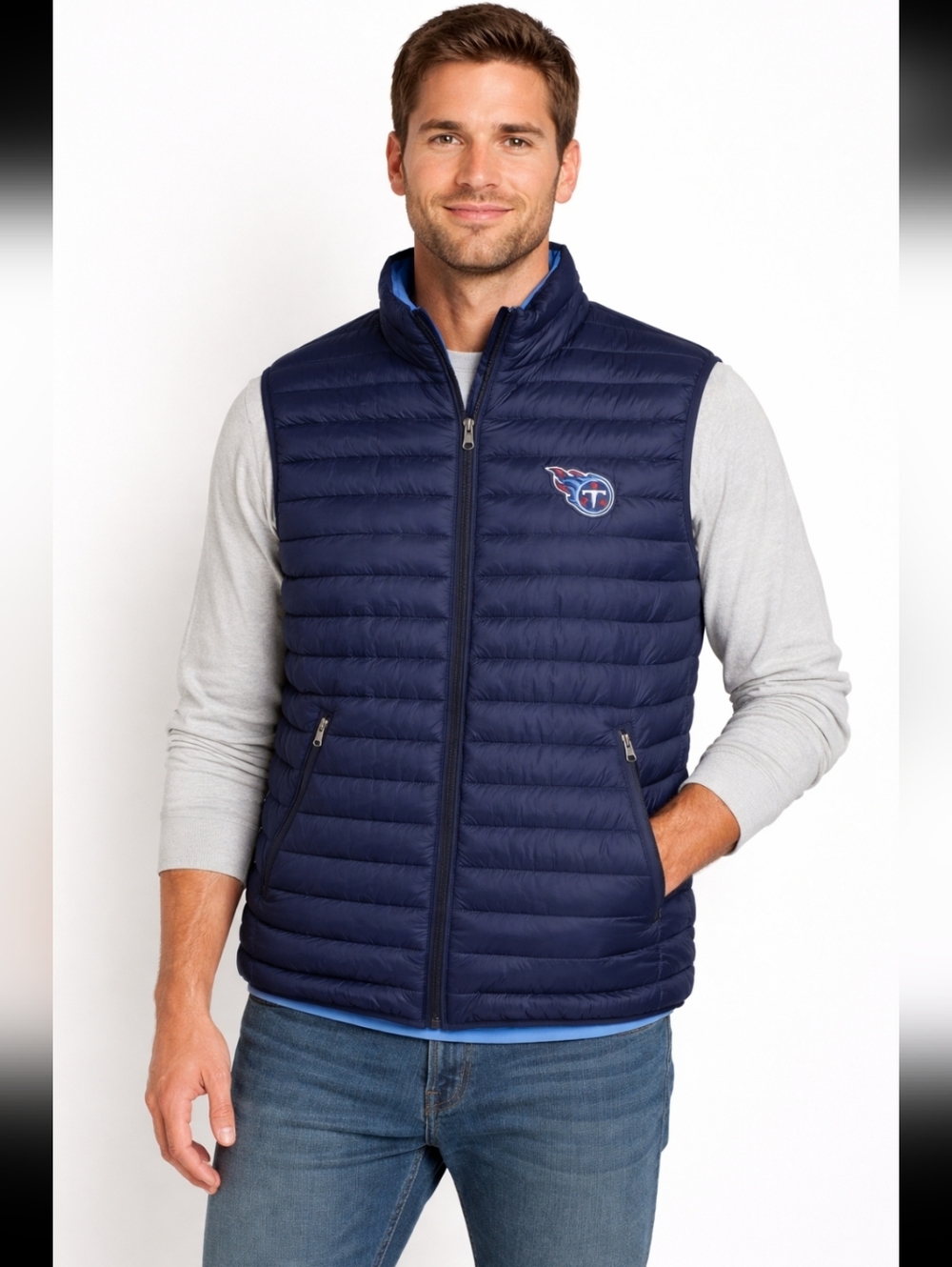 NEW NFL Tennessee Titans Football Navy Blue Lightweight Puffer Vest Men's Large